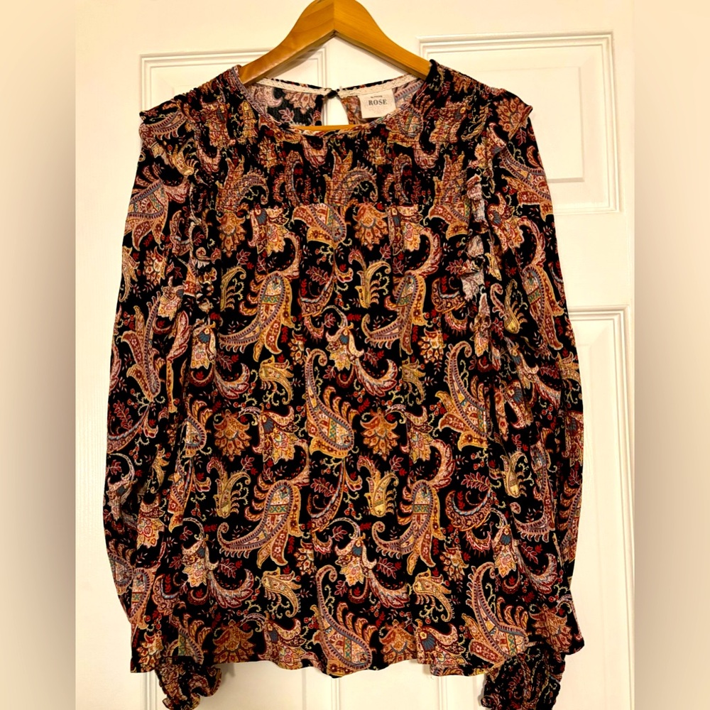 Knox Rose Long Sleeve Smocked Blouse Large